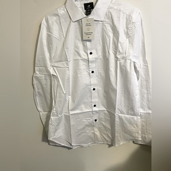 Sz M H&M men SLIM FIT PREMIUM COTTON SHIRT WARNA - WHITE - Picture 5 of 10